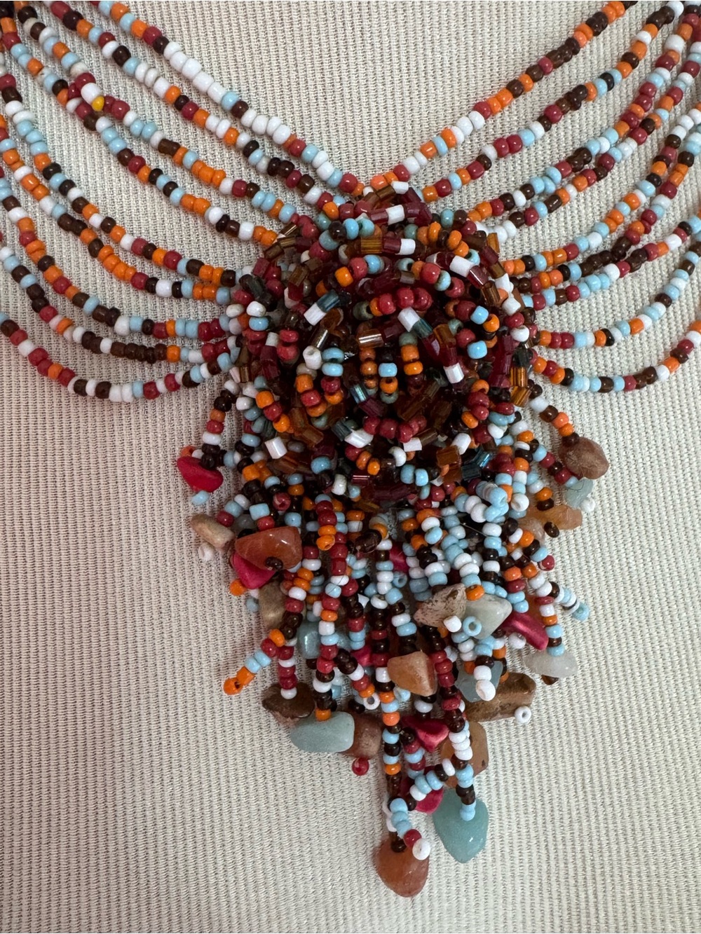 Boho Multicolor Seed Bead Fringe Necklace - Vibrant Statement for Women